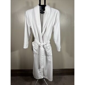White Cotton Poly Robe With Pockets - Size Small-  Noire Jasmine Rose